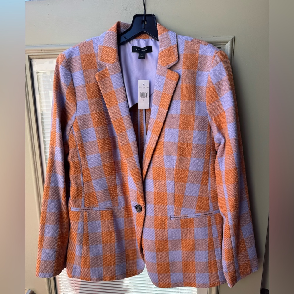 NWT Ann Taylor Women's Orange and Lavender Plaid Blazer